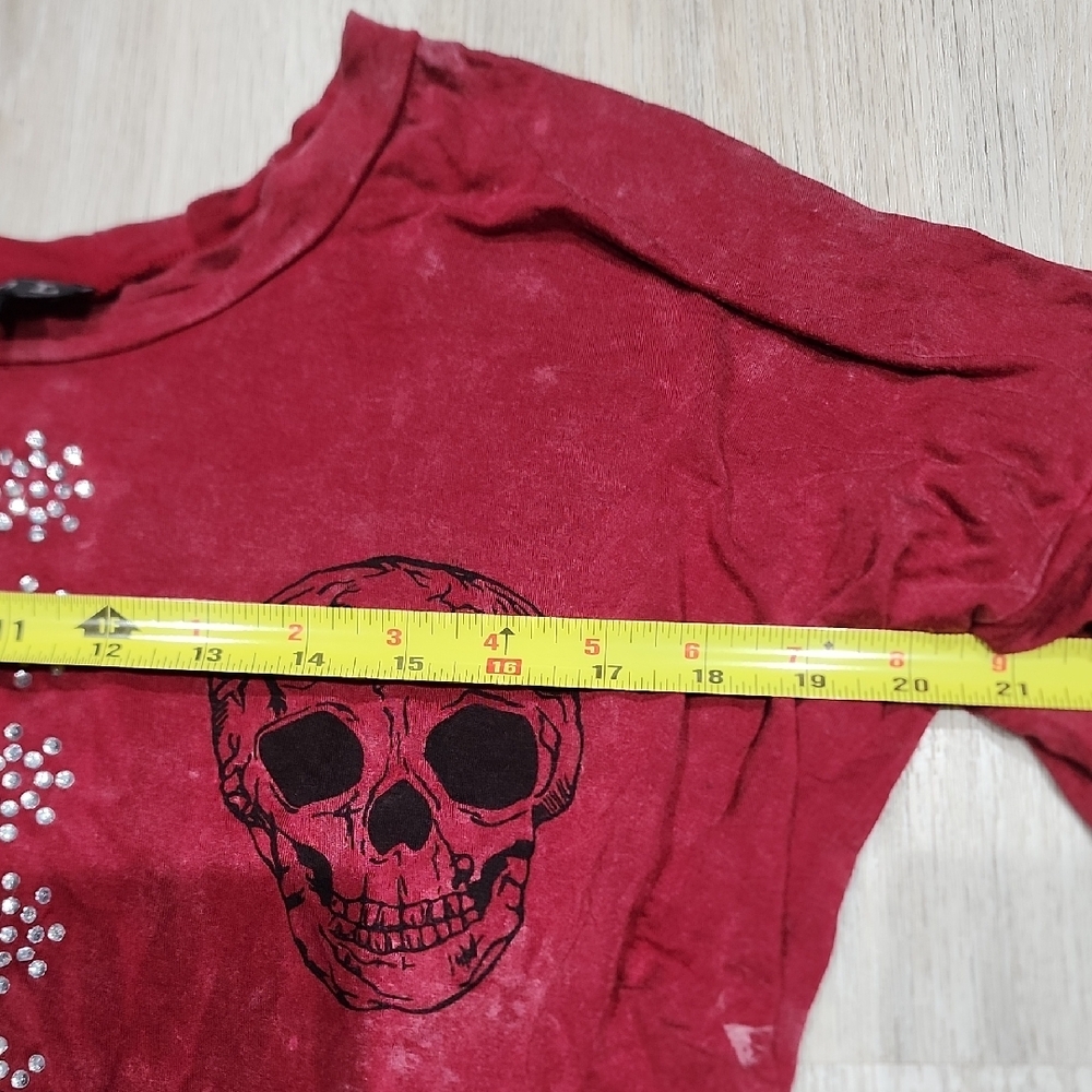 POL Red Short Sleeve Skull Tee with Rhinestone Accents - Picture 5 of 7